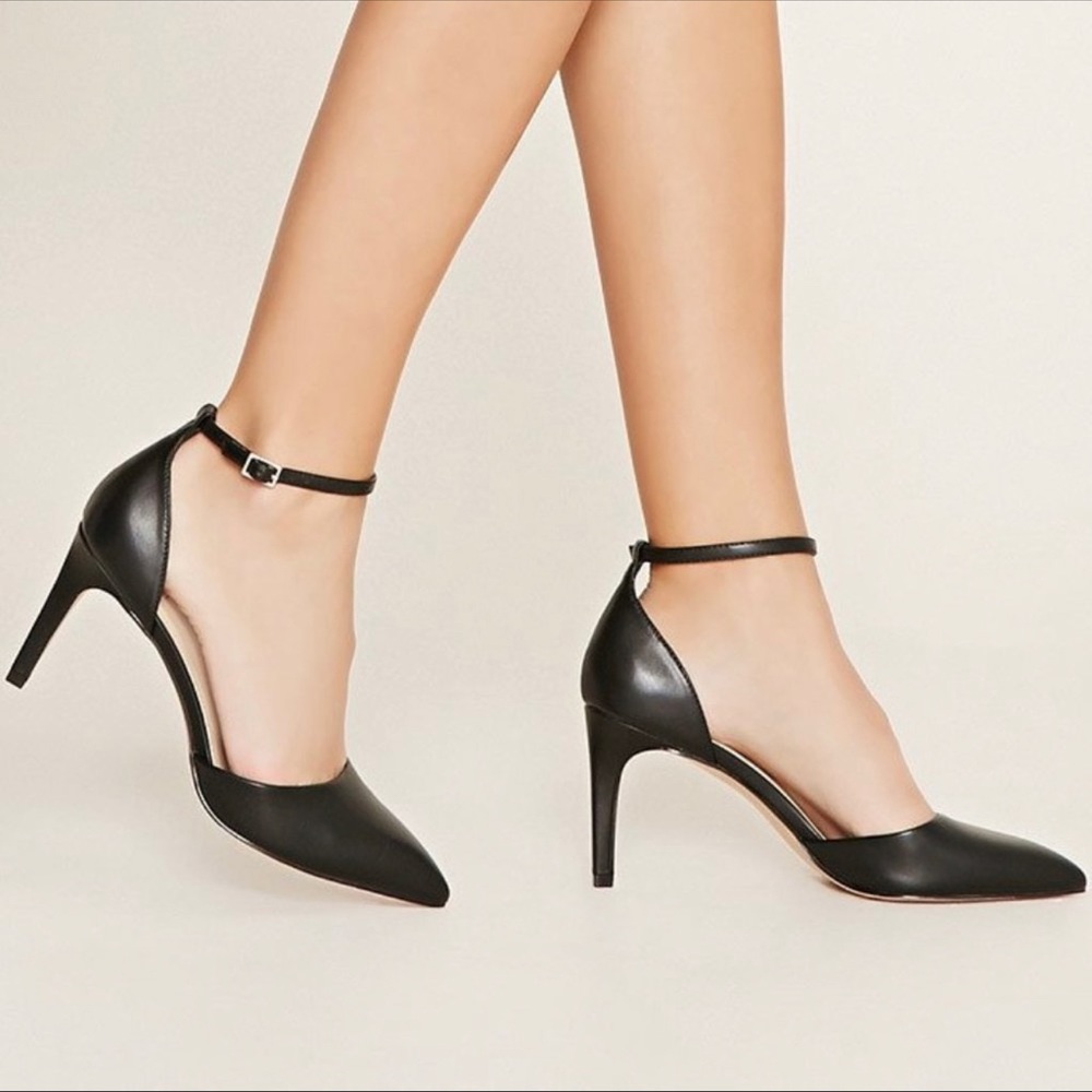 Forever 21 Black Faux Leather Ankle Strap heels